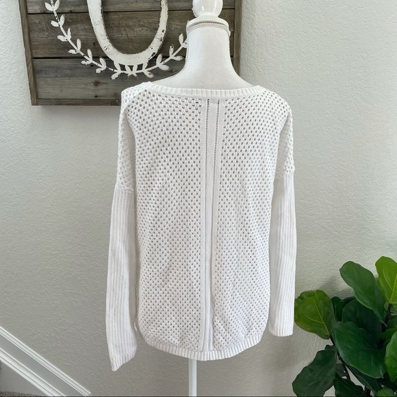 Prana white open‎ knit cotton sweater size large - Picture 3 of 8